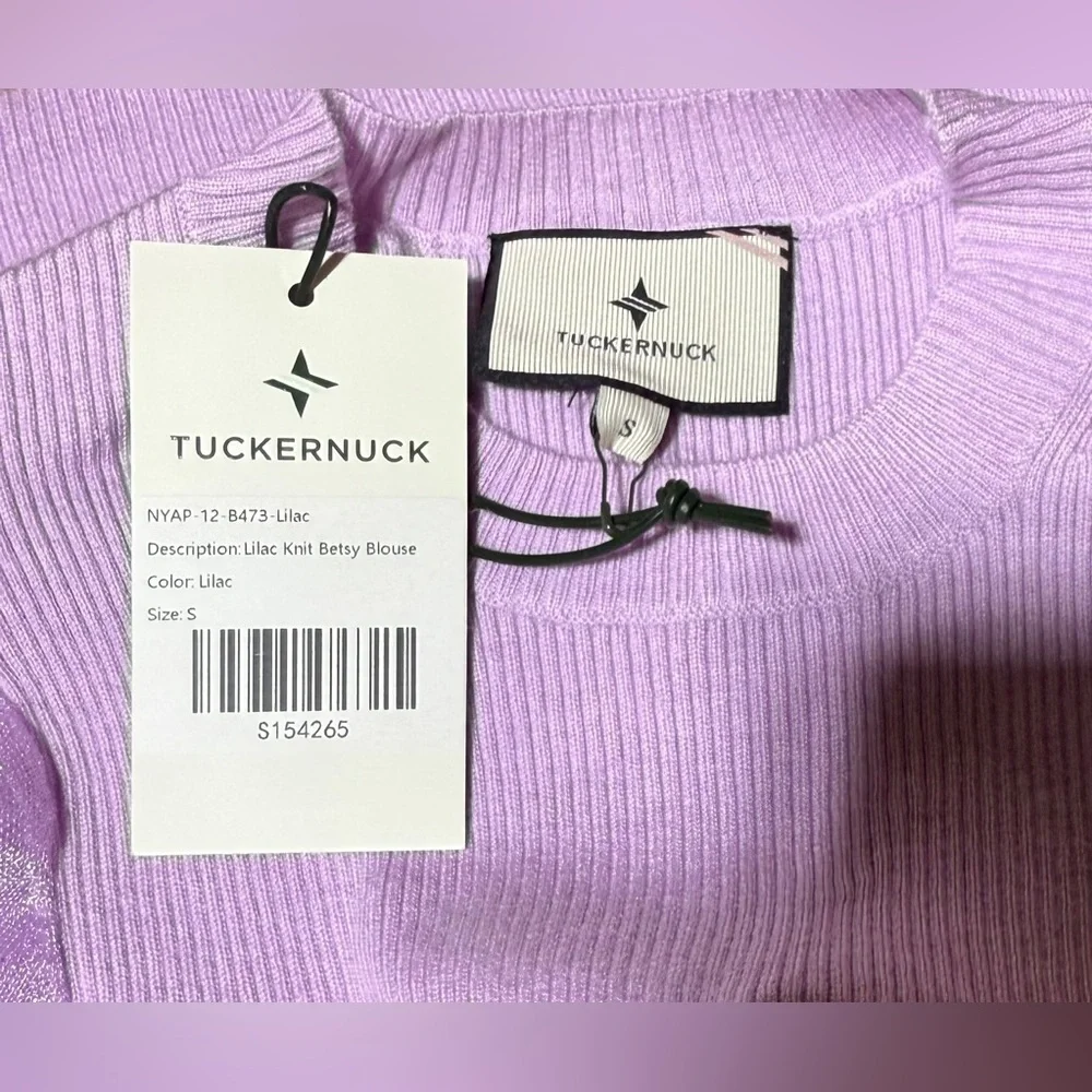 Tuckernuck Betsy Lilac Puff Sleeve Knit Blouse Sheer Sleeve Size S NWT